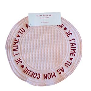 Isaac Mizrahi Valentine Quilted Placemats 15in Je T'aime Pink & Red Set of 4 New